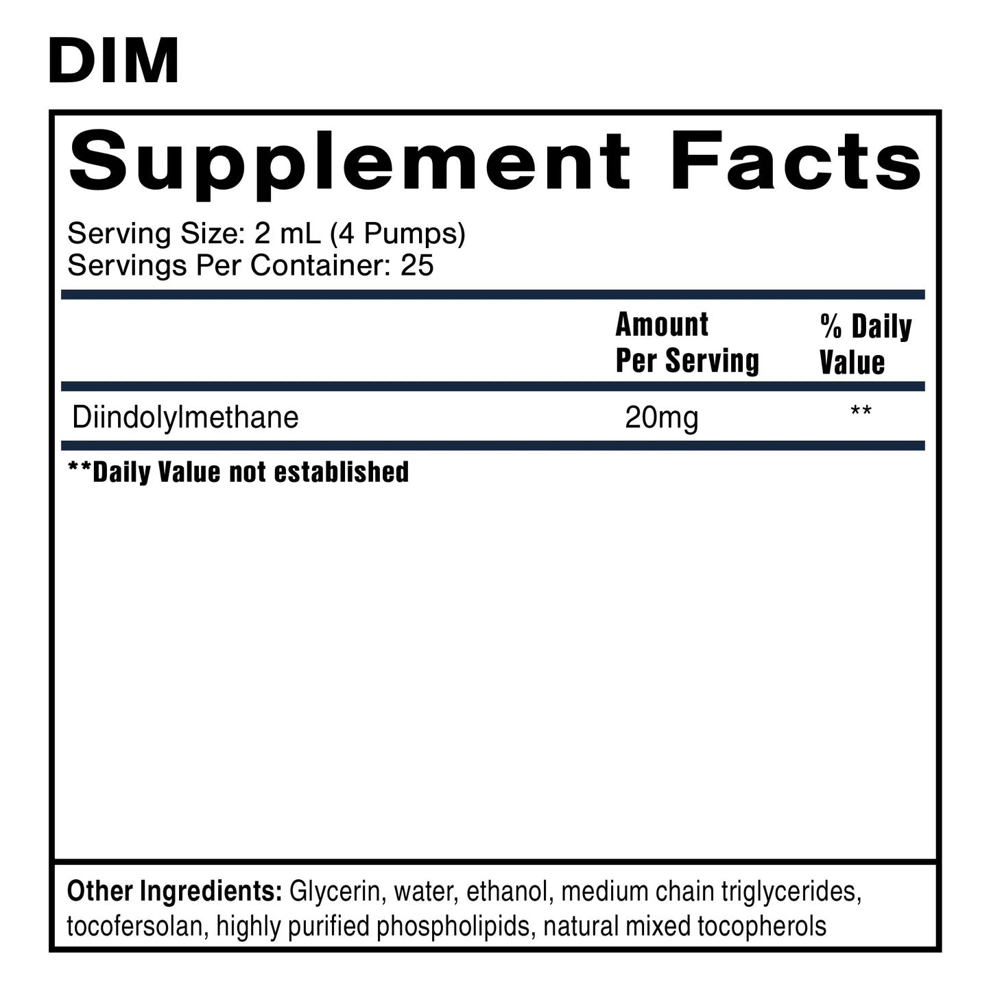 Supplement facts panel for Quicksilver Scientific DIM