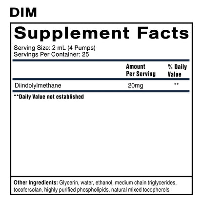 Supplement facts panel for Quicksilver Scientific DIM
