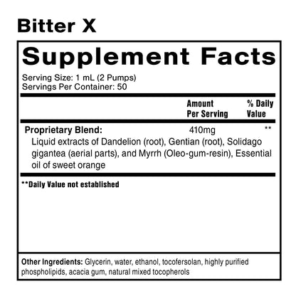 Supplement facts panel for Quicksilver Scientific Bitter X