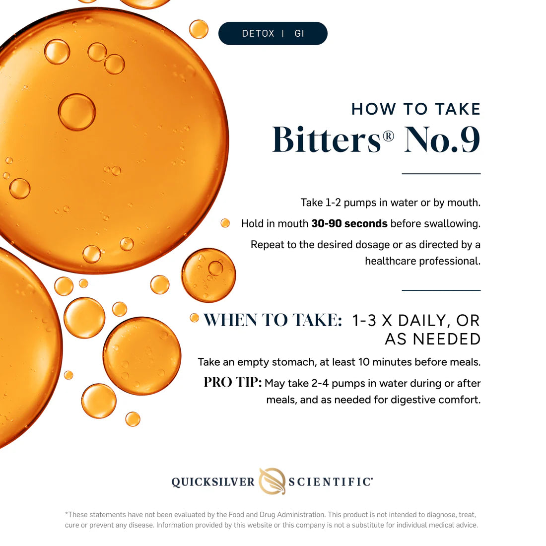 Usage instructions for Quicksilver Scientific Bitters No. 9