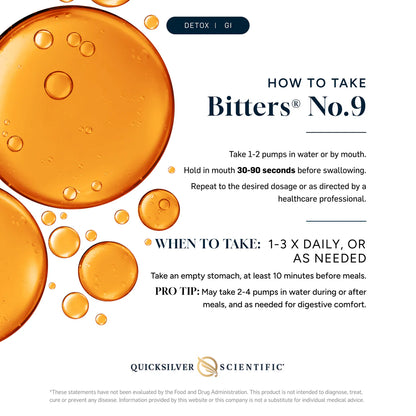 Usage instructions for Quicksilver Scientific Bitters No. 9