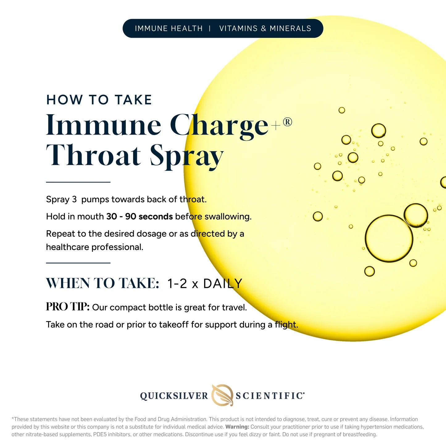 Usage instructions for Quicksilver Scientific Immune Charge+ Throat Spray