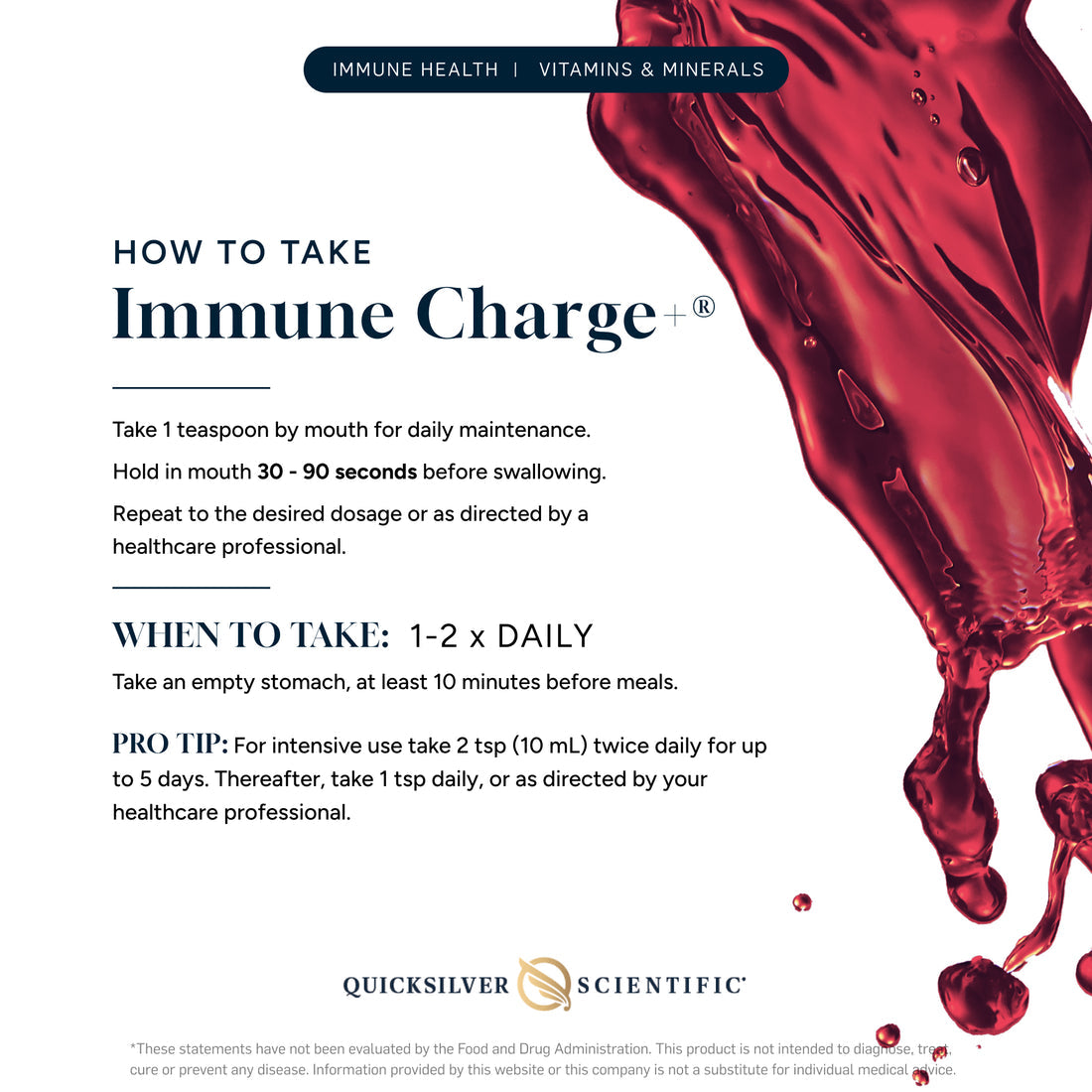 Usage instructions for Quicksilver Scientific Immune Charge+
