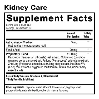 Supplement facts panel for Quicksilver Scientific Kidney Care