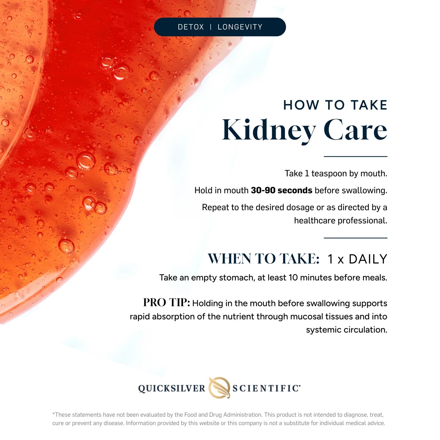 Usage instructions for Quicksilver Scientific Kidney Care