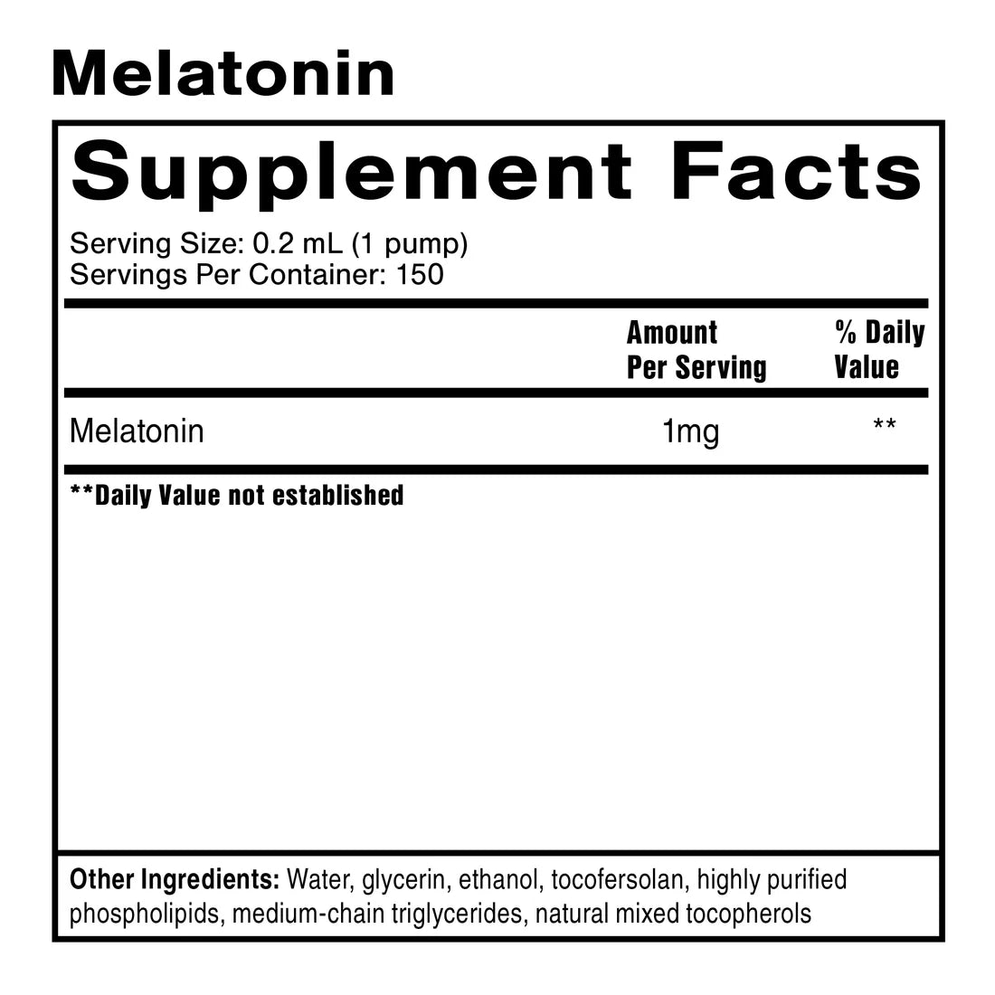 Supplement facts panel for Quicksilver Scientific Melatonin