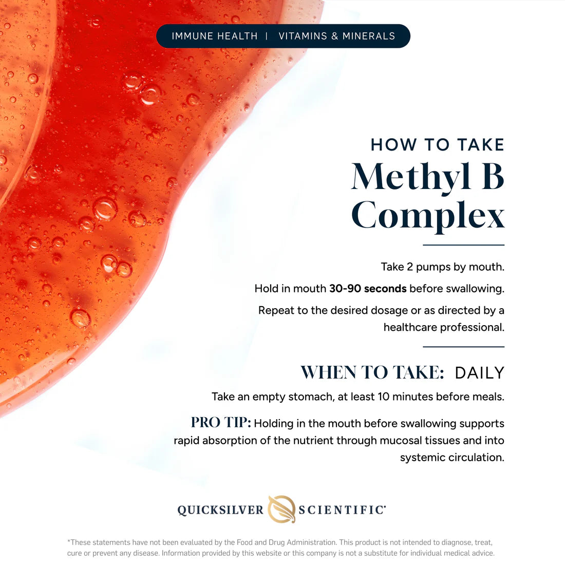 Usage instructions for Quicksilver Scientific Methyl B-Complex