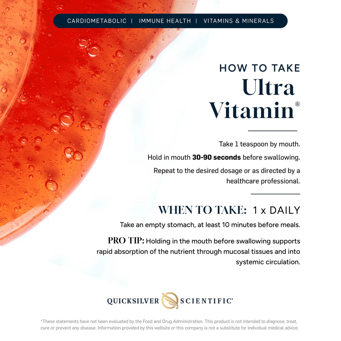 Usage instructions for Quicksilver Scientific Ultra Vitamin
