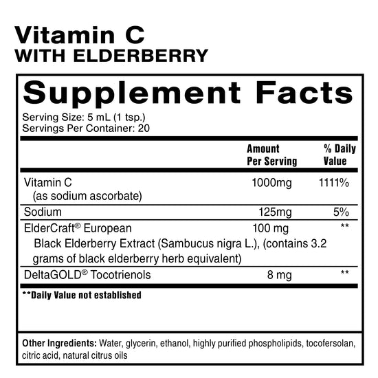Supplement facts panel for Quicksilver Scientific Vitamin C with Elderberry